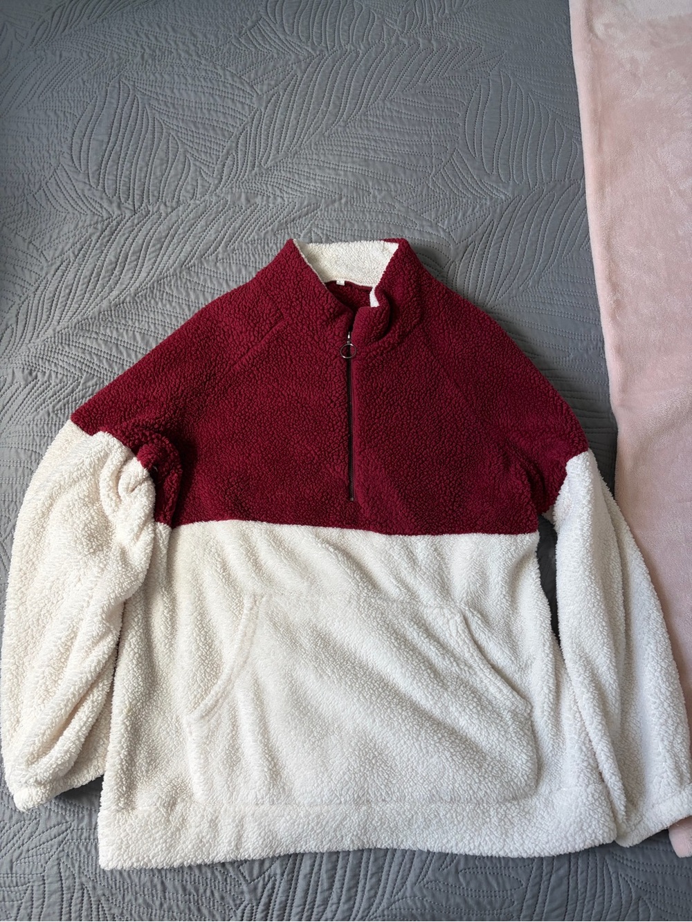 Maroon and white quarter zip